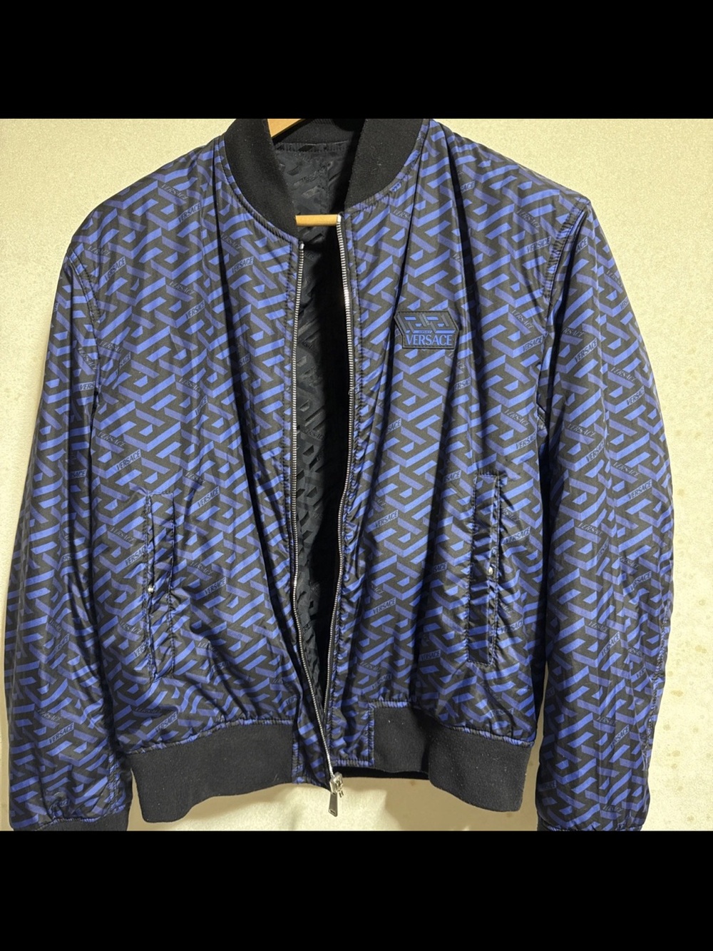 VERSACE Jacket reversible Greek Print Black And Blue Size 52